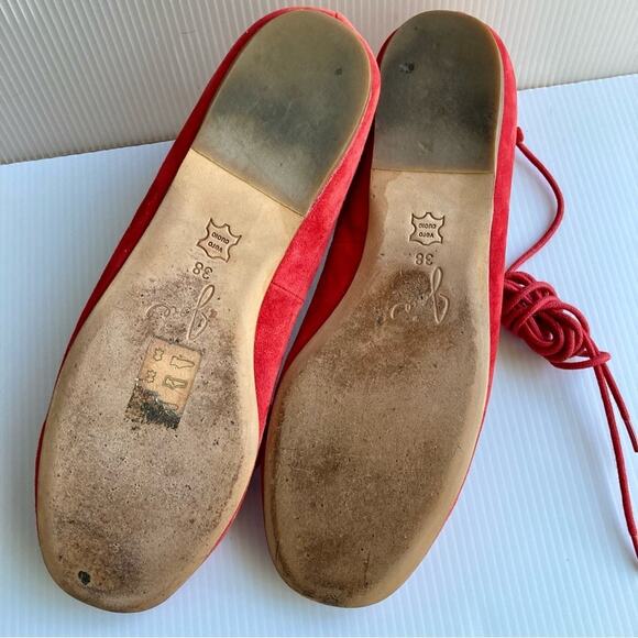 JOIE Jenessa Ballet Flats Cherry Red Suede Women Size 7.5/38 Lace Up Leather - Picture 12 of 13